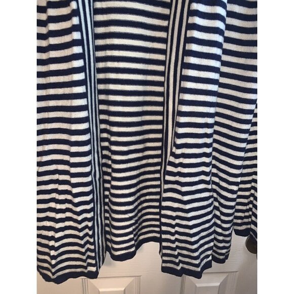 Talbots Navy Blue White Stripe Open Front Lambs Wool Nautical Cardigan Small - Picture 4 of 7